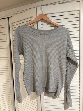 Baserange Light Gray Cotton Ribbed Long Sleeve Top